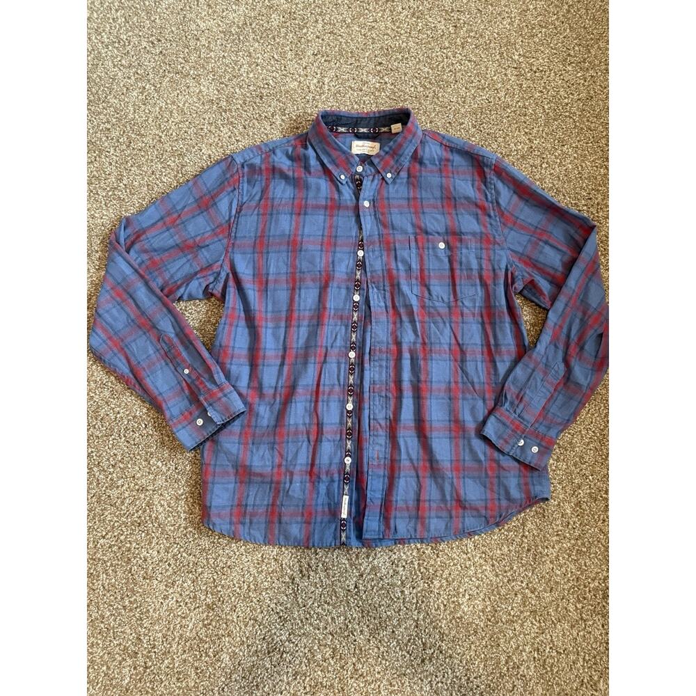 Weatherproof Vintage Flannel Shirt Mens XL Blue Red Plaid Button Up